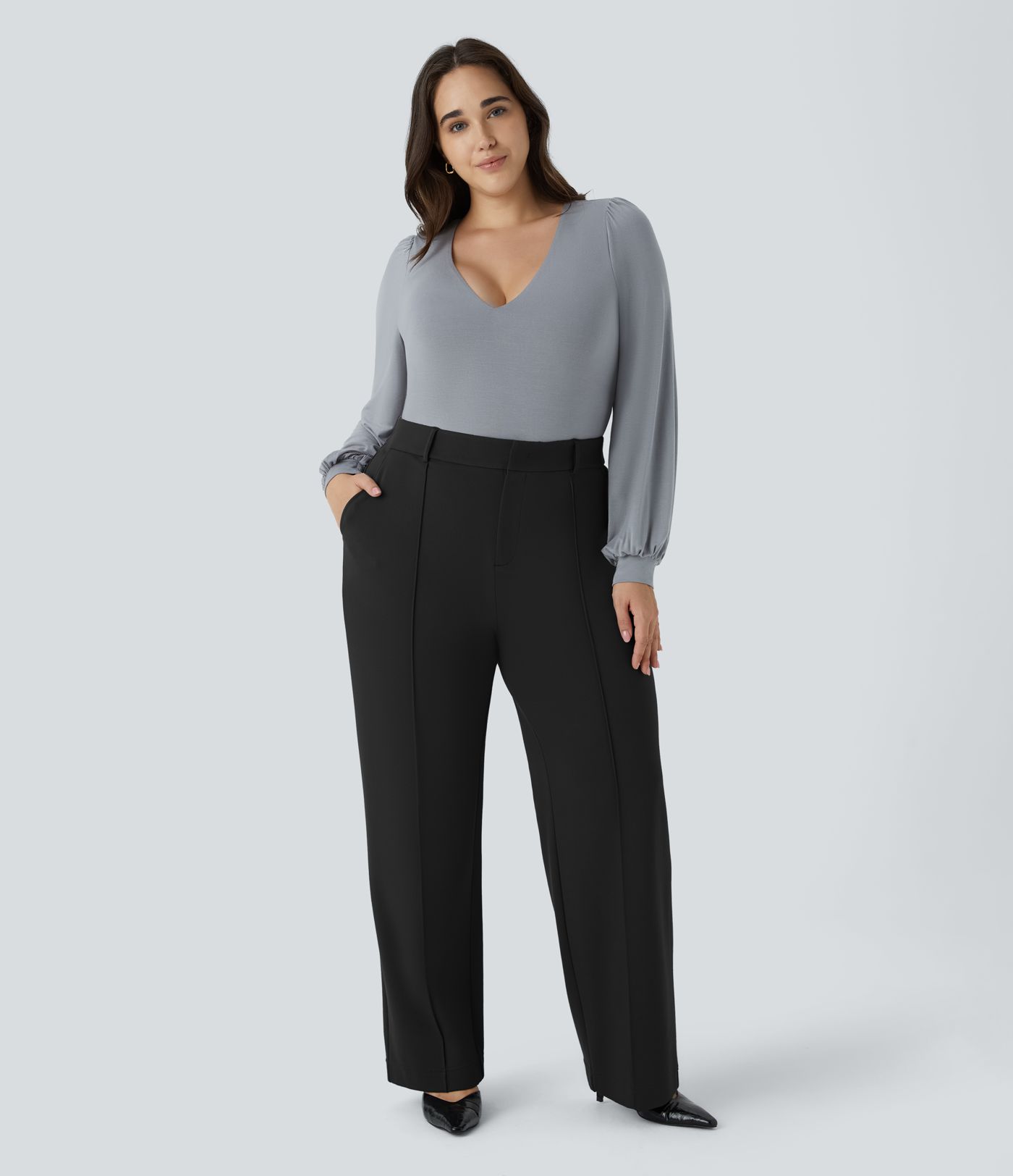 Halara Flex™ SculptKnit High Waisted Zipper Pocket Straight Leg Plus Size Work Trousers
