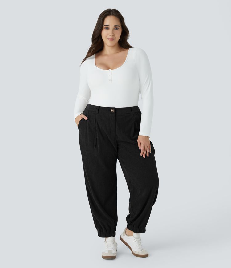 Joggers Casuales de Pana con Cremallera a Media Altura y Tallas Grandes