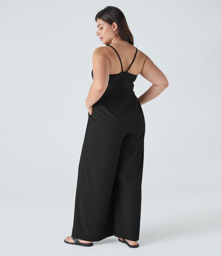 Breezeful™ Backless Side Invisible Zipper Pocket Wide Leg Quick Dry Resort Slip Plus Size Jumpsuit