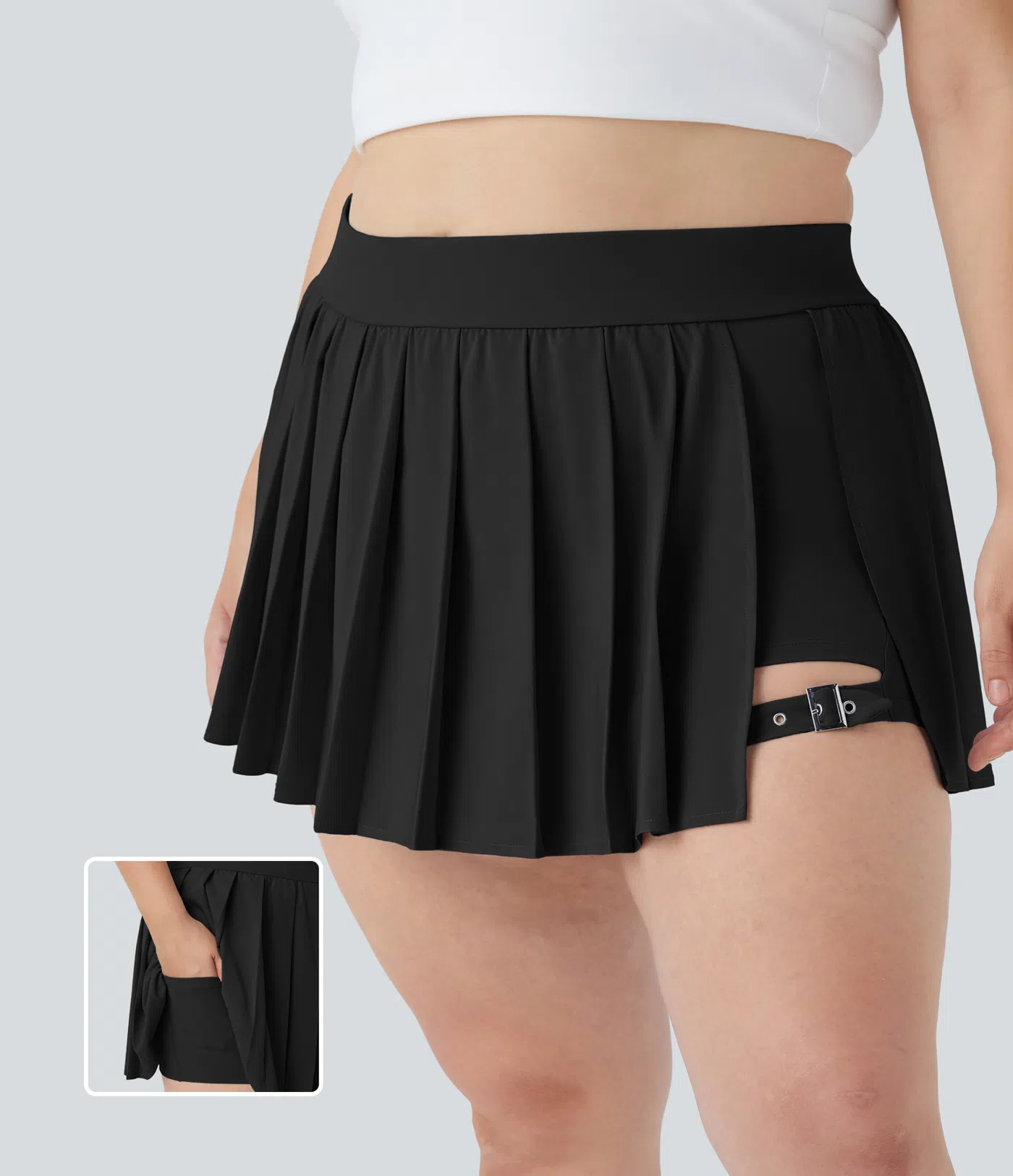 Breezeful™ High Waisted Pleated 2-in-1 Pocket Adjustable Buckle Quick Dry Micro Mini Casual Plus Size Skirt