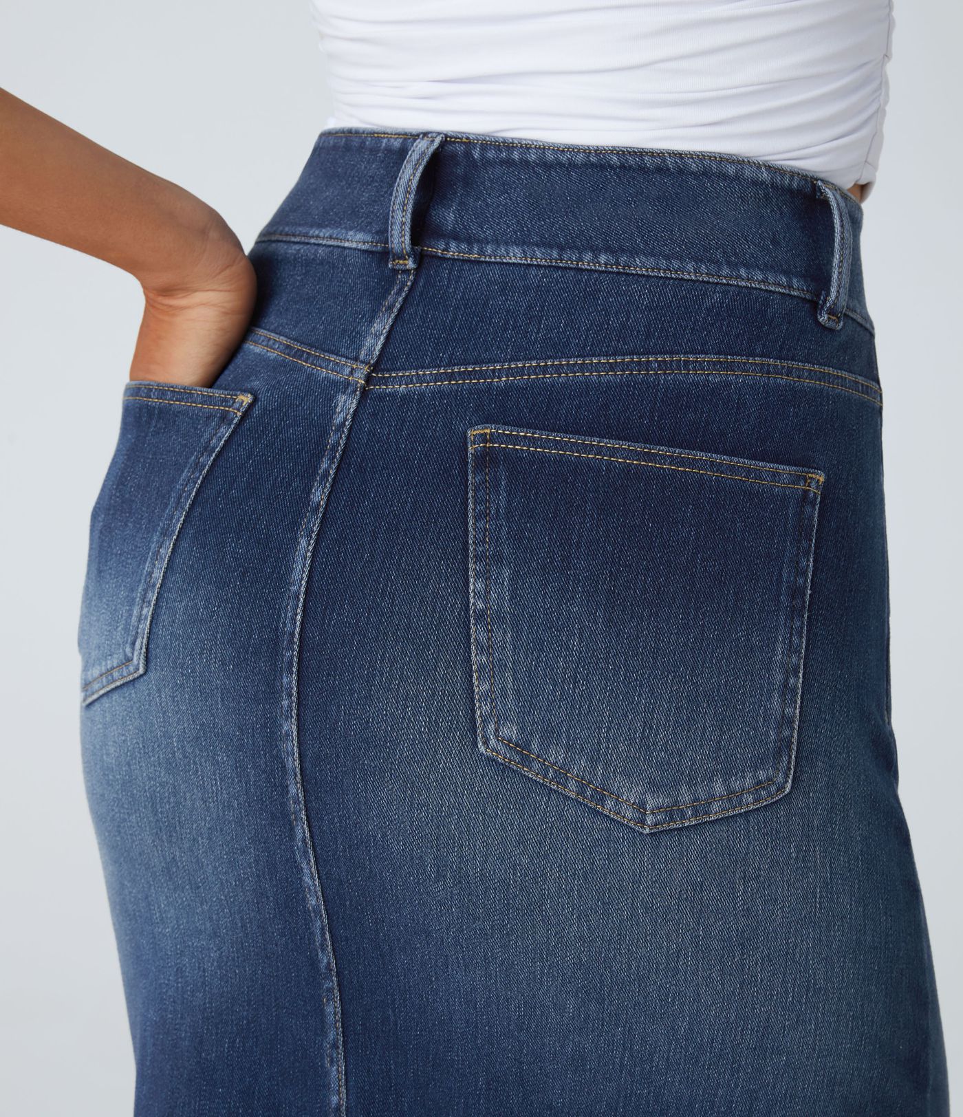 Halara Flex™ High Waisted Pockets Bodycon Washed Denim Women Long Casual Midi Skirt