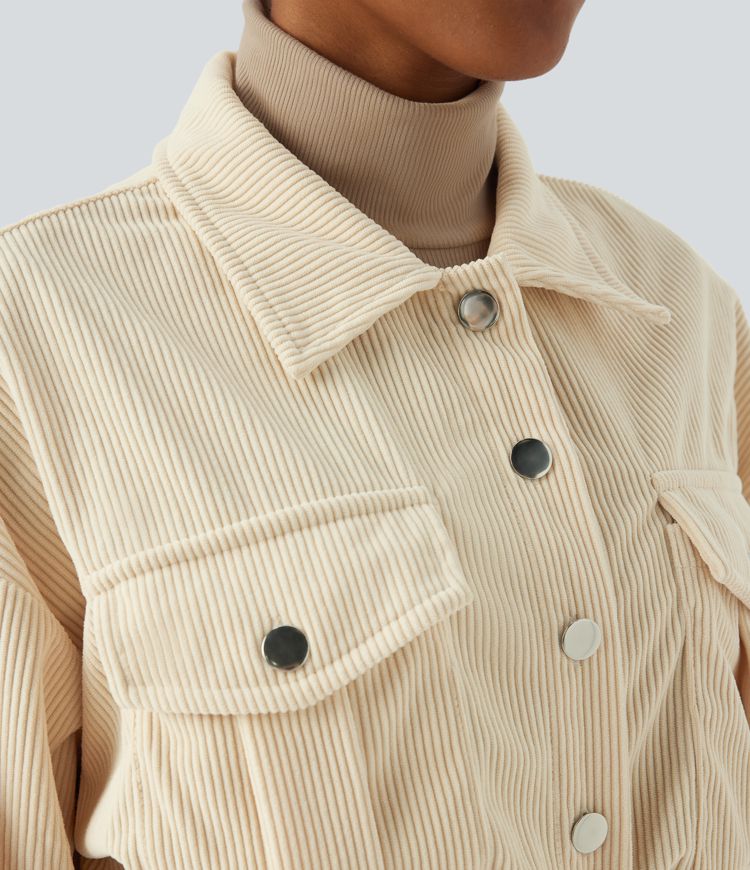 Pocket Cropped Corduroy Casual Jacket