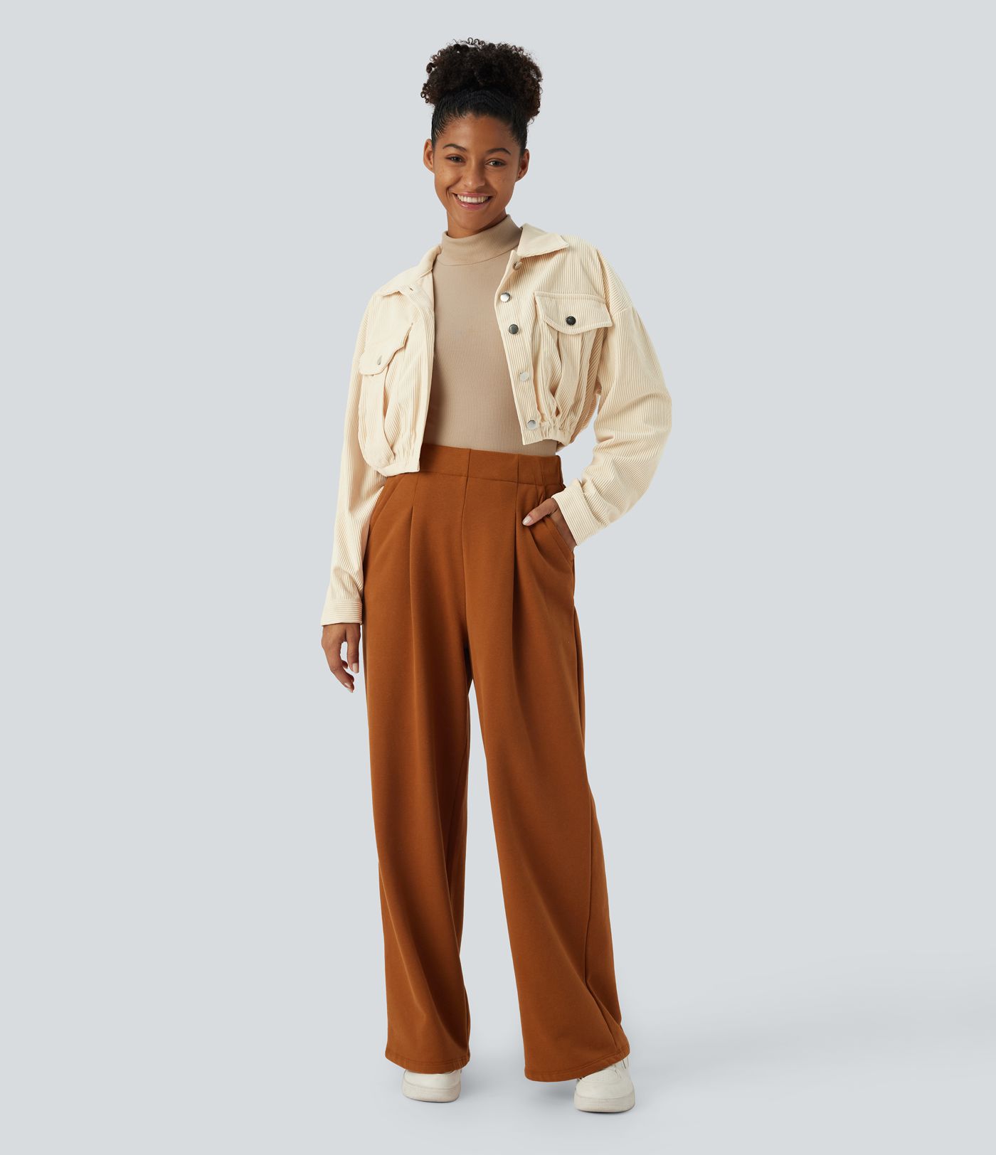 Pocket Cropped Corduroy Casual Jacket