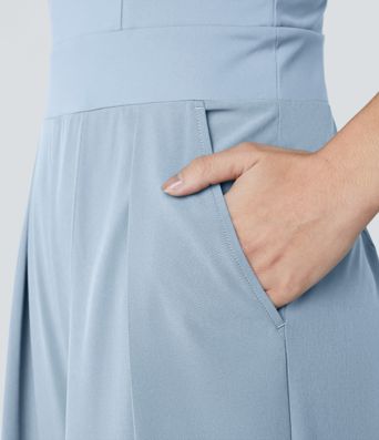 Breezeful™ Backless Side Invisible Zipper Pocket Wide Leg Quick Dry Resort Slip Jumpsuit