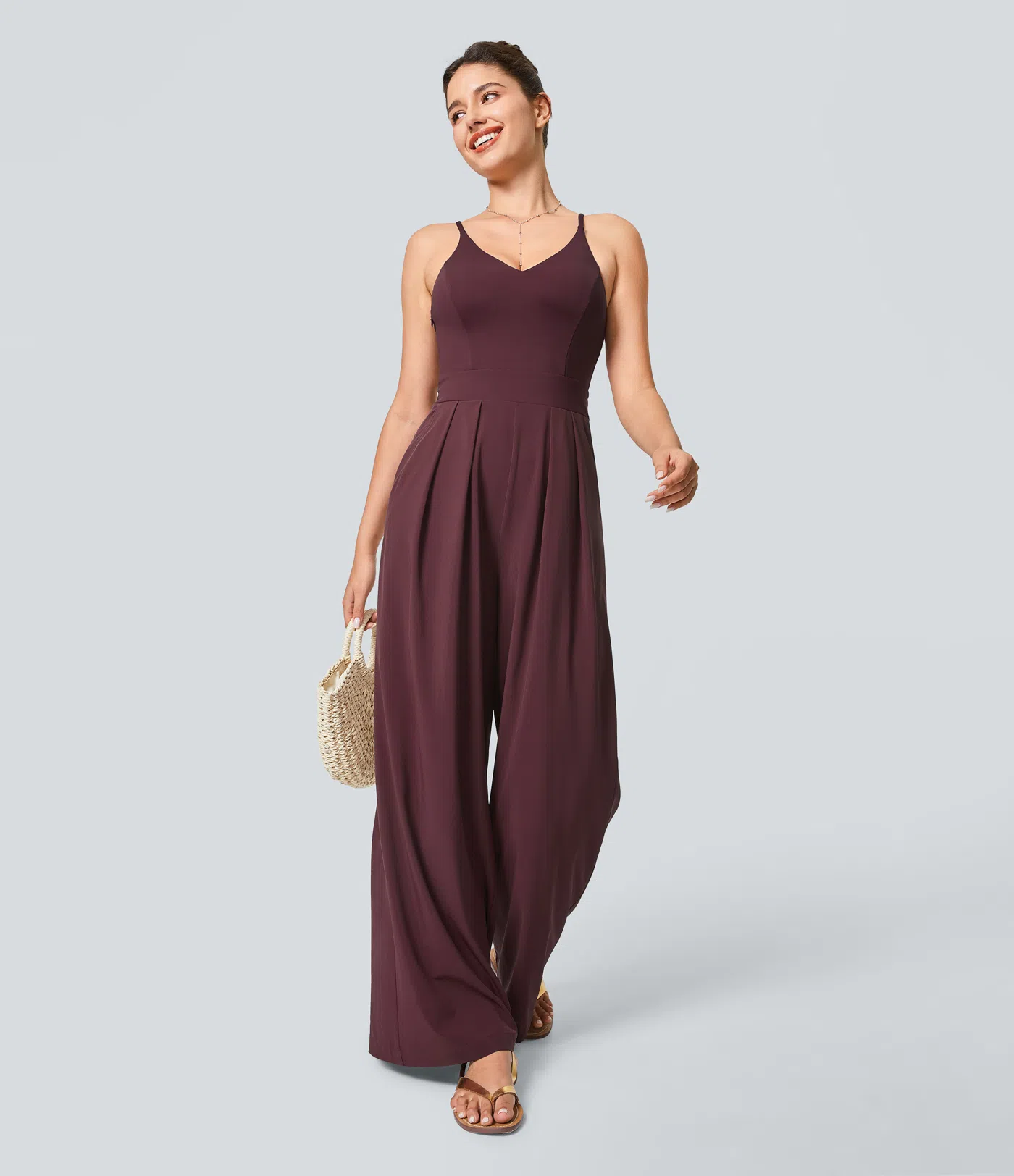 Breezeful™ Rückenfreier Urlaubs-Jumpsuit mit seitlichem, unsichtbarem Reißverschluss, Seitentaschen und weitem Bein - schnelltrocknend Breezeful™ Rückenfreier Urlaubs-Jumpsuit mit seitlichem, unsichtbarem Reißverschluss, Seitentaschen und weitem Bein - schnelltrocknend