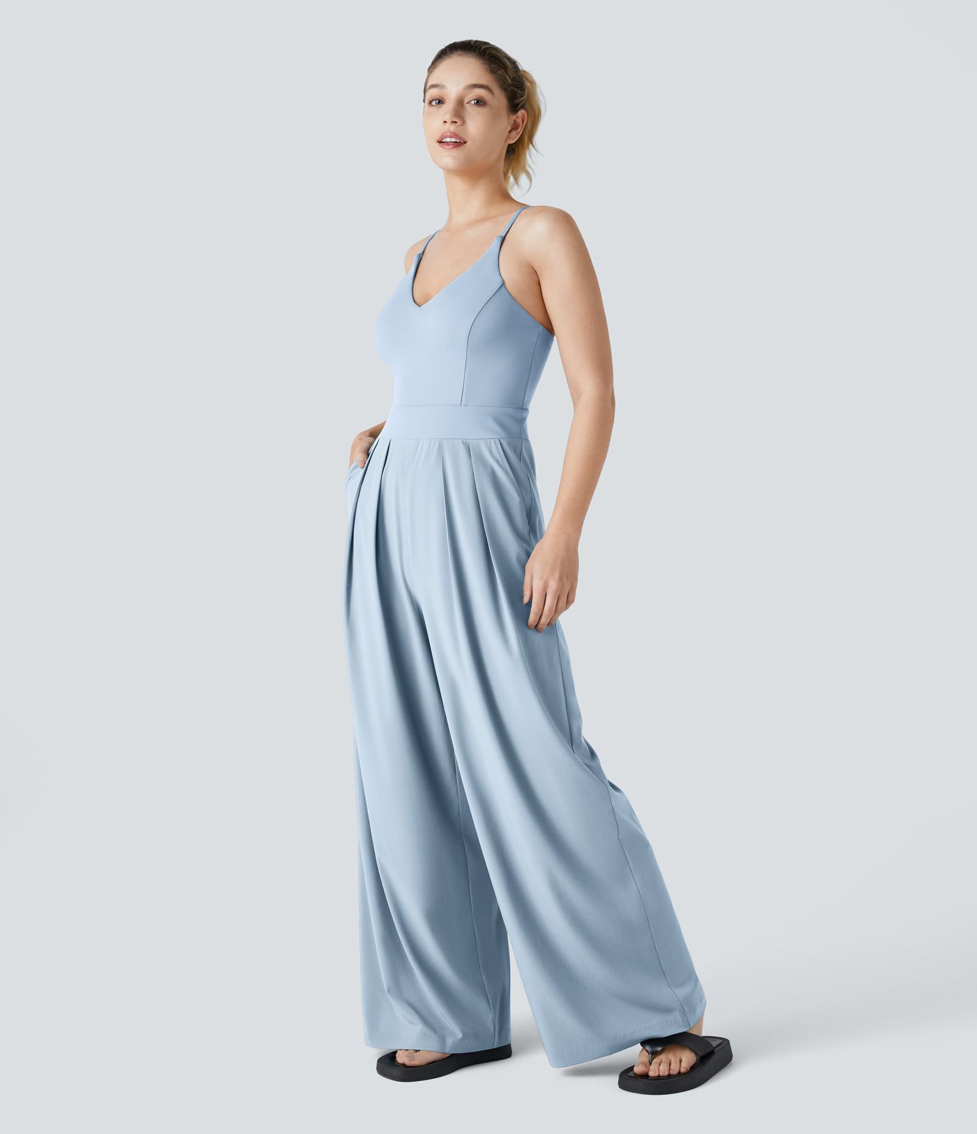 Breezeful™ Backless Side Invisible Zipper Pocket Wide Leg Quick Dry Resort Slip Jumpsuit