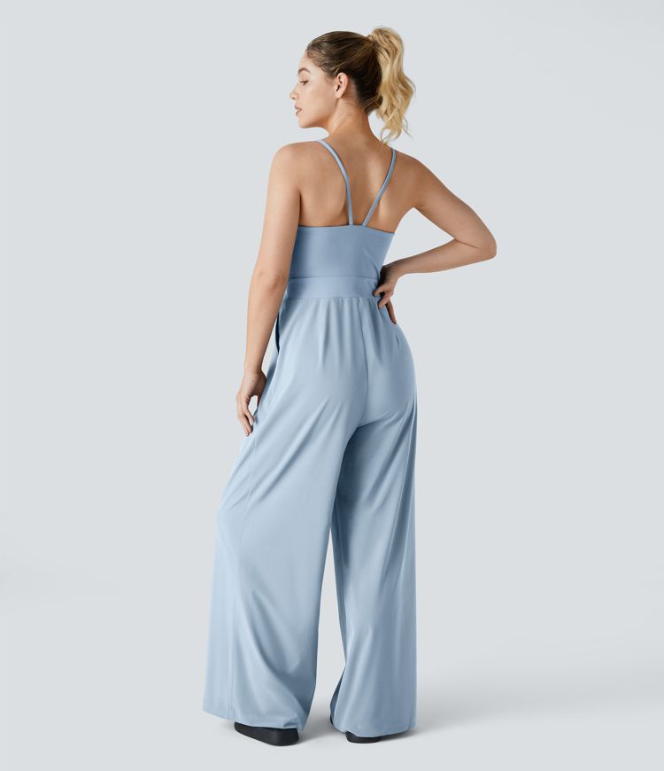 Breezeful™ Backless Side Invisible Zipper Pocket Wide Leg Quick Dry Resort Slip Jumpsuit