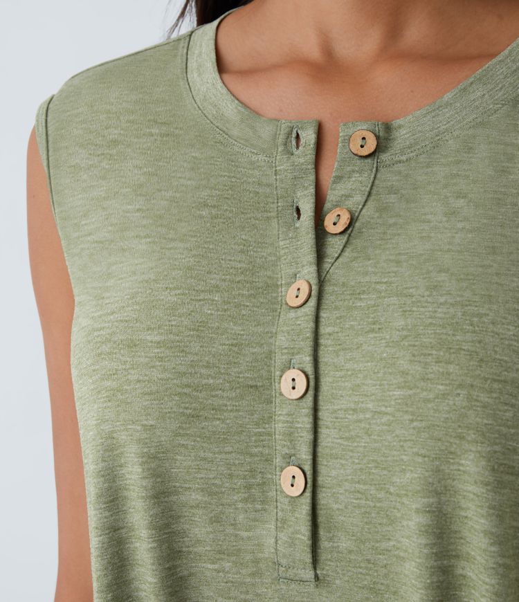 Combinaison de Sarouel Casual pour Vacances sans Manches Poches Latérales Col Henley