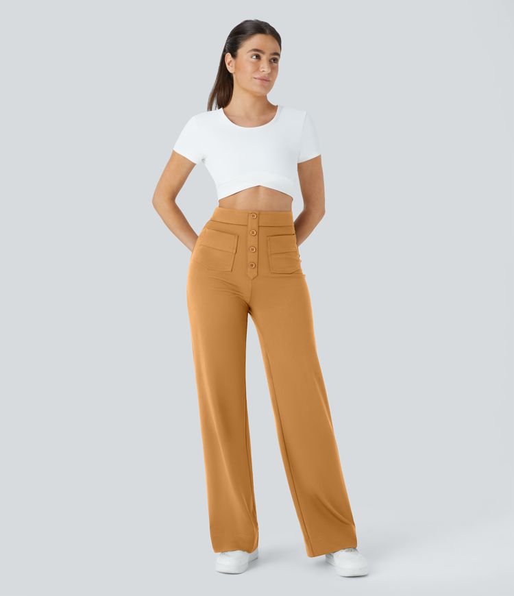 Pantalon taille haute coupe droite DayStretch avec poches