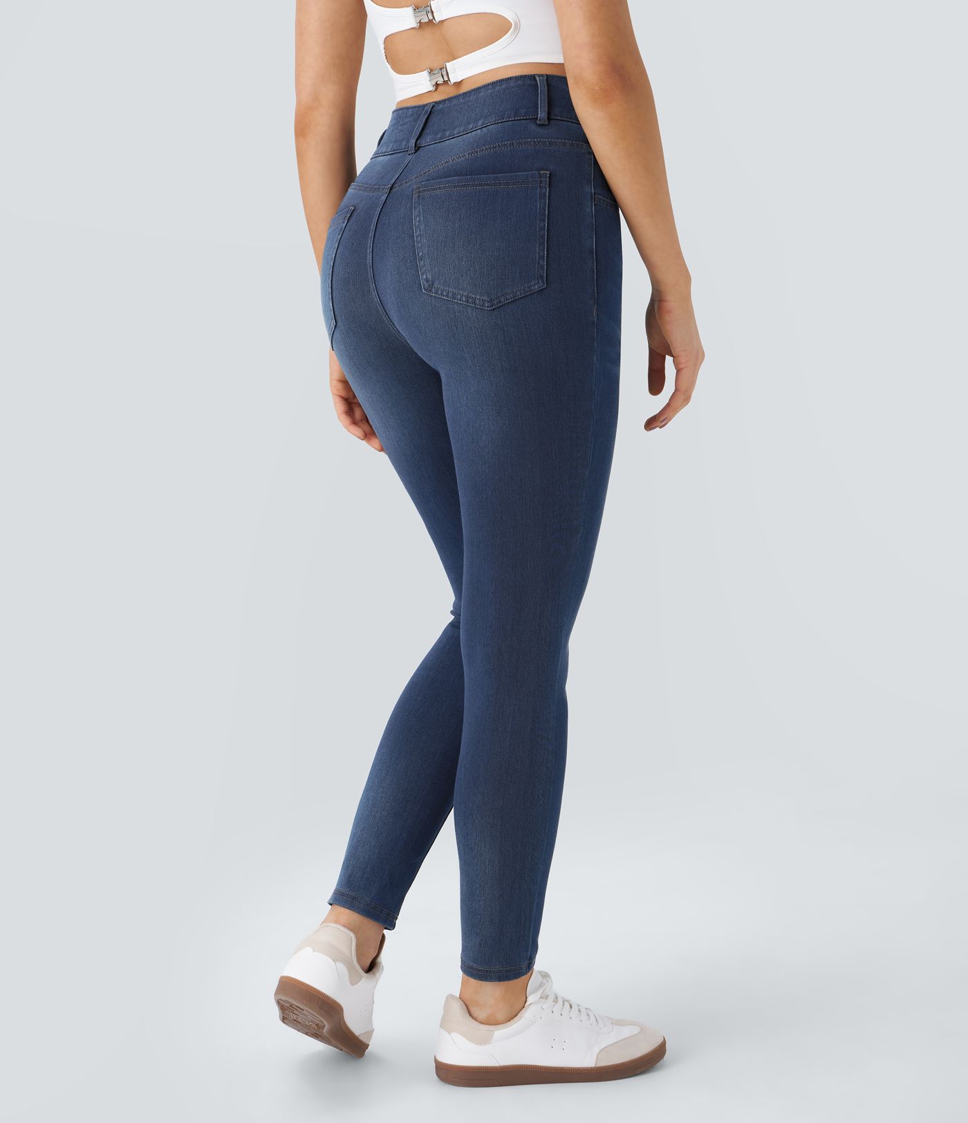 Jeans Halara Flex™ Denim ajustado elástico múltiple bolsillo cremallera botones tiro alto