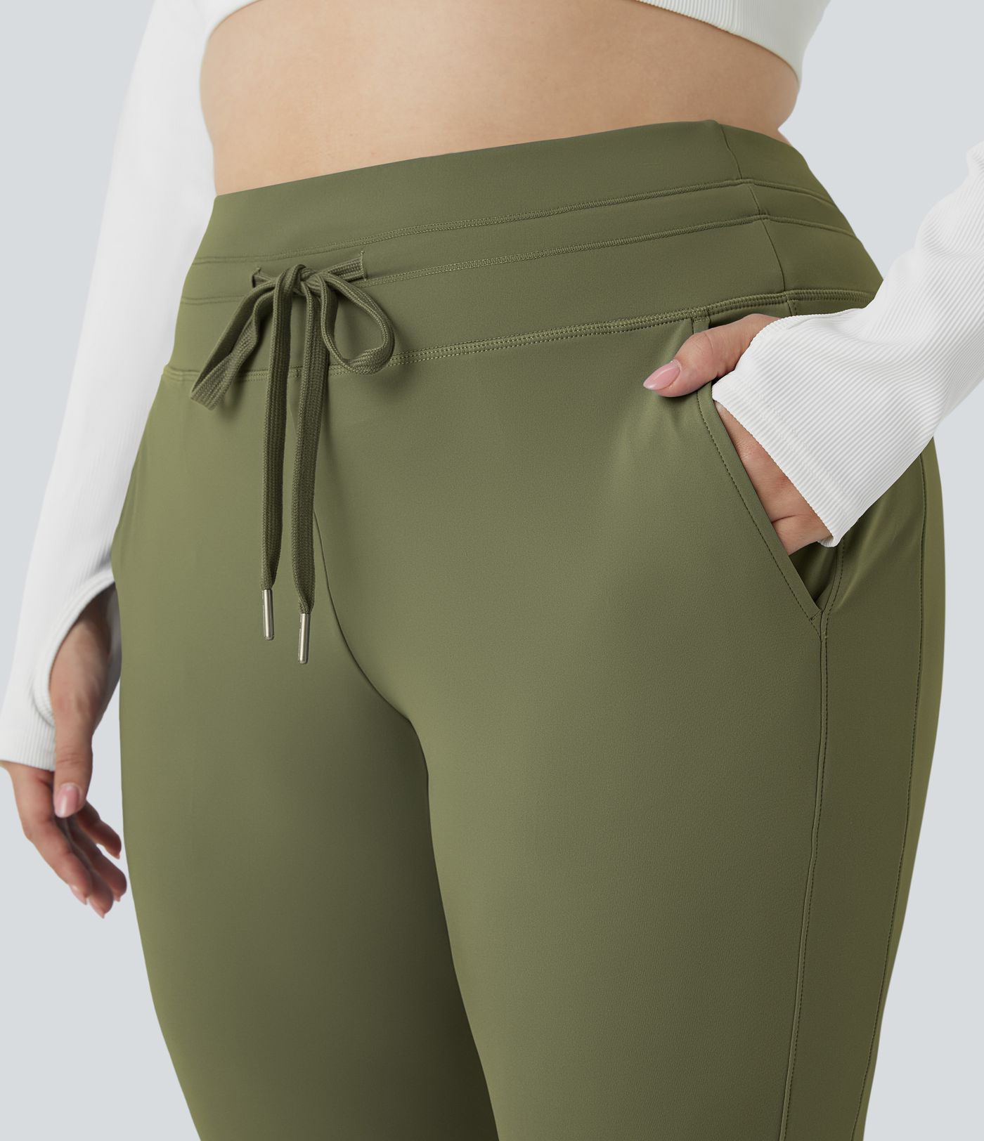 Pantalón chándal Softlyzero™ Airy tiro alto bolsillo lateral cordón ajustable liso largo fresco tacto talla grande UPF 50+