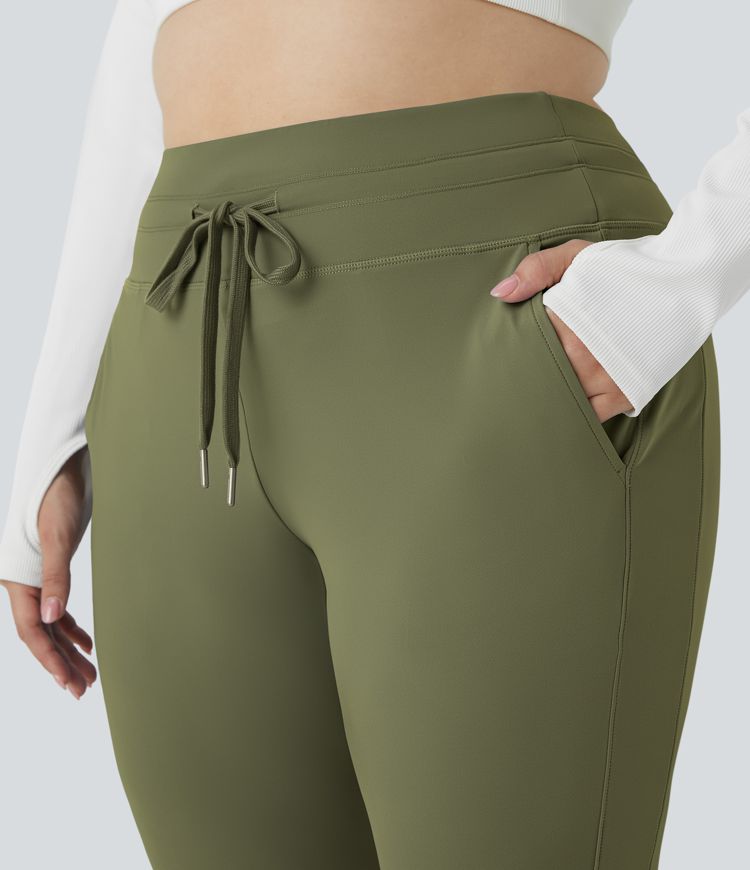 Pantalón chándal Softlyzero™ Airy tiro alto bolsillo lateral cordón ajustable liso largo fresco tacto talla grande UPF 50+