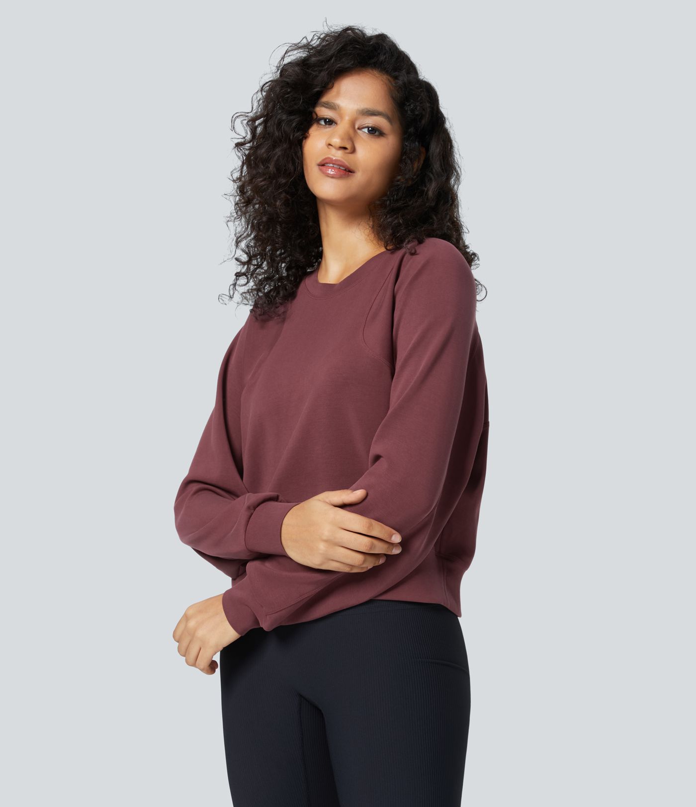 SpacerTek™ Velvet Round Neck Raglan Sleeve Solid Casual Sweatshirt