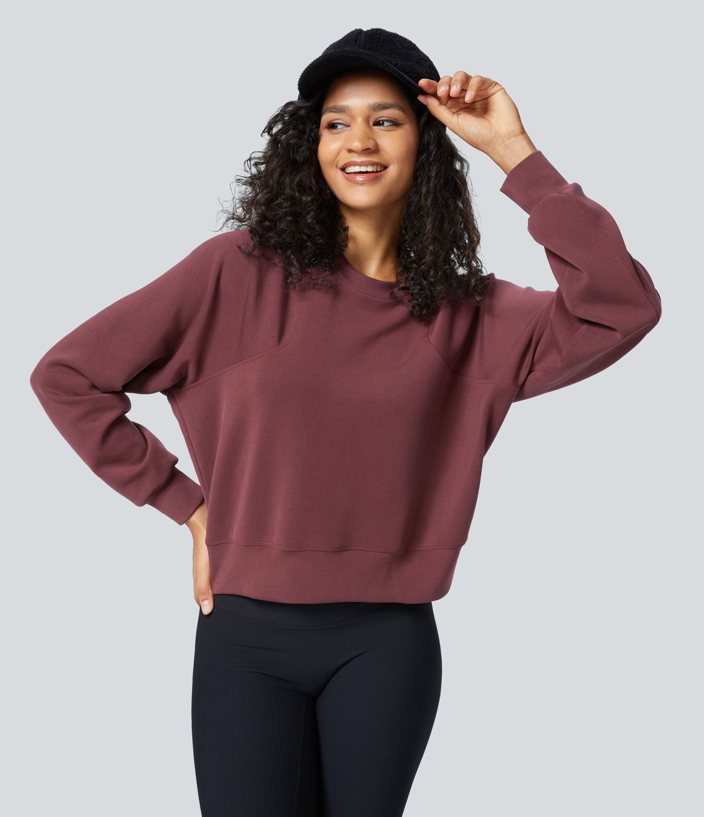 SpacerTek™ Velvet Round Neck Raglan Sleeve Solid Casual Sweatshirt