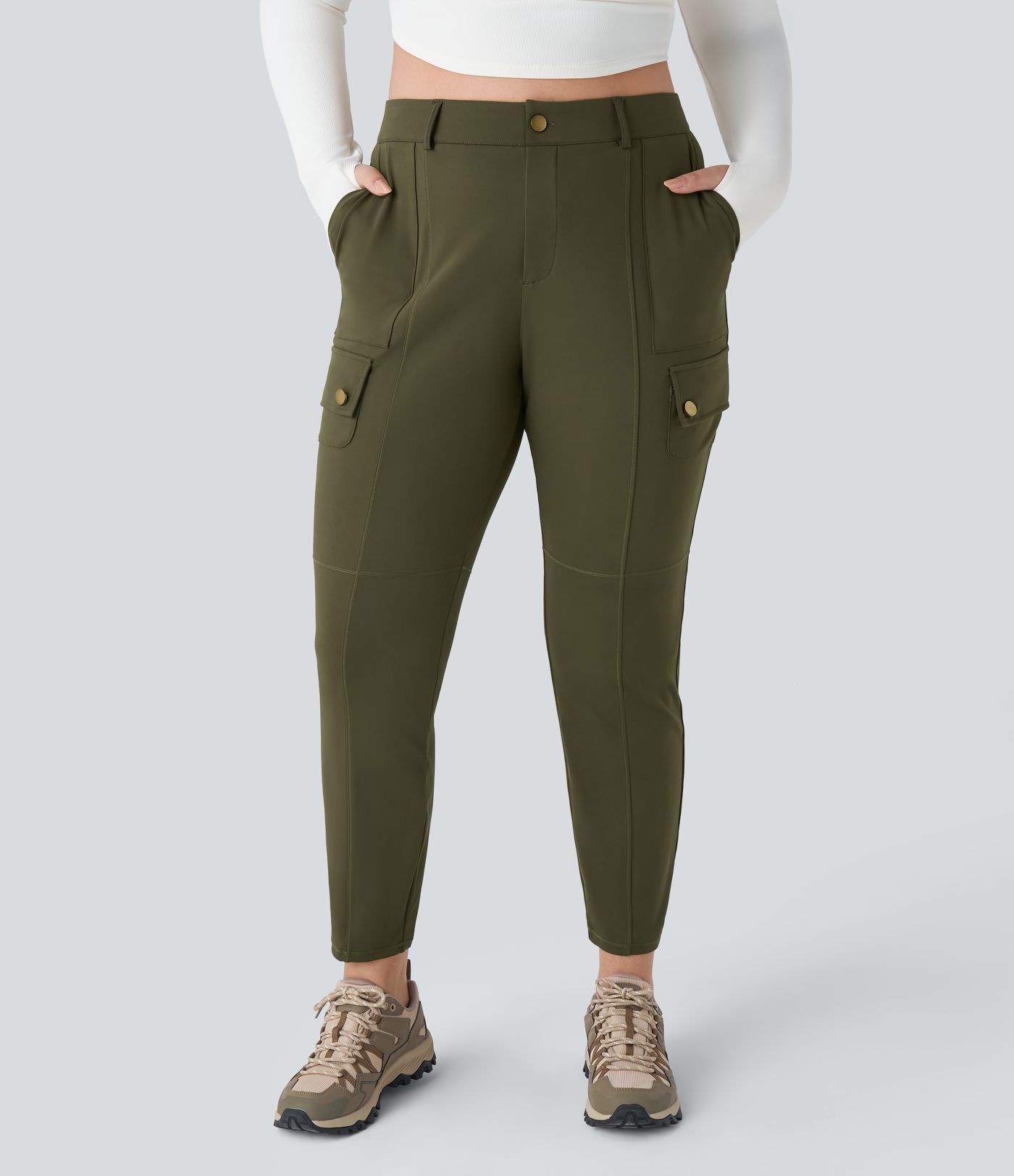 DayStretch High Waisted Zipper Pockets Solid Slim Hiking Plus Size Cargo Pants