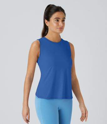 Cut Out Crossover Hem Solid Yoga Tank Top