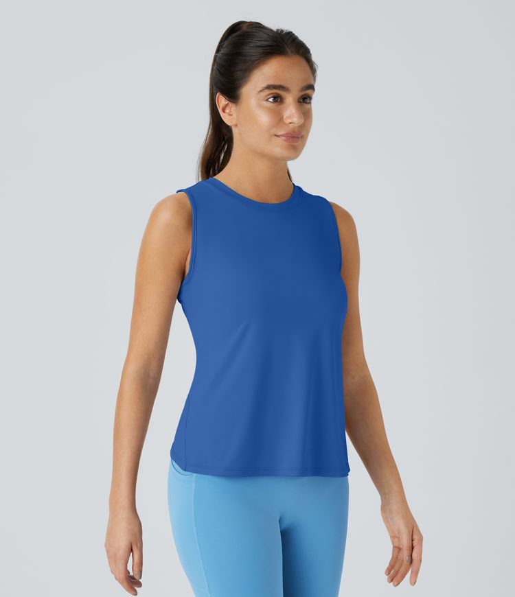 Cut Out Crossover Hem Solid Yoga Tank Top