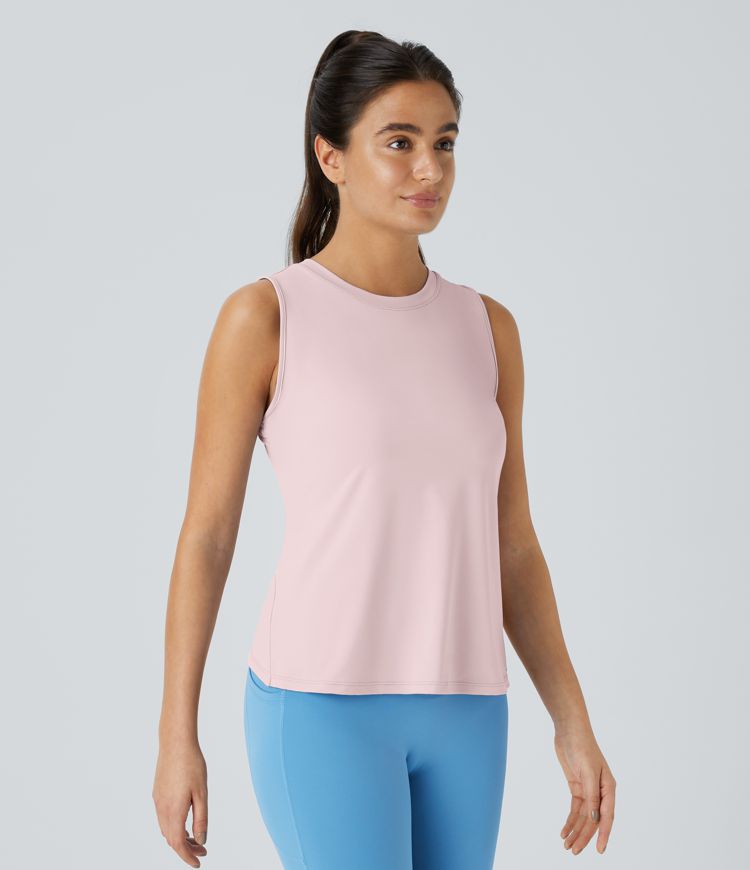 Cut Out Crossover Hem Solid Yoga Tank Top