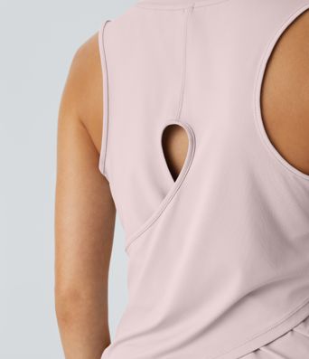 Cut Out Crossover Hem Solid Yoga Tank Top