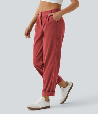 Mid Rise Zipper Pocket Corduroy Casual Pants