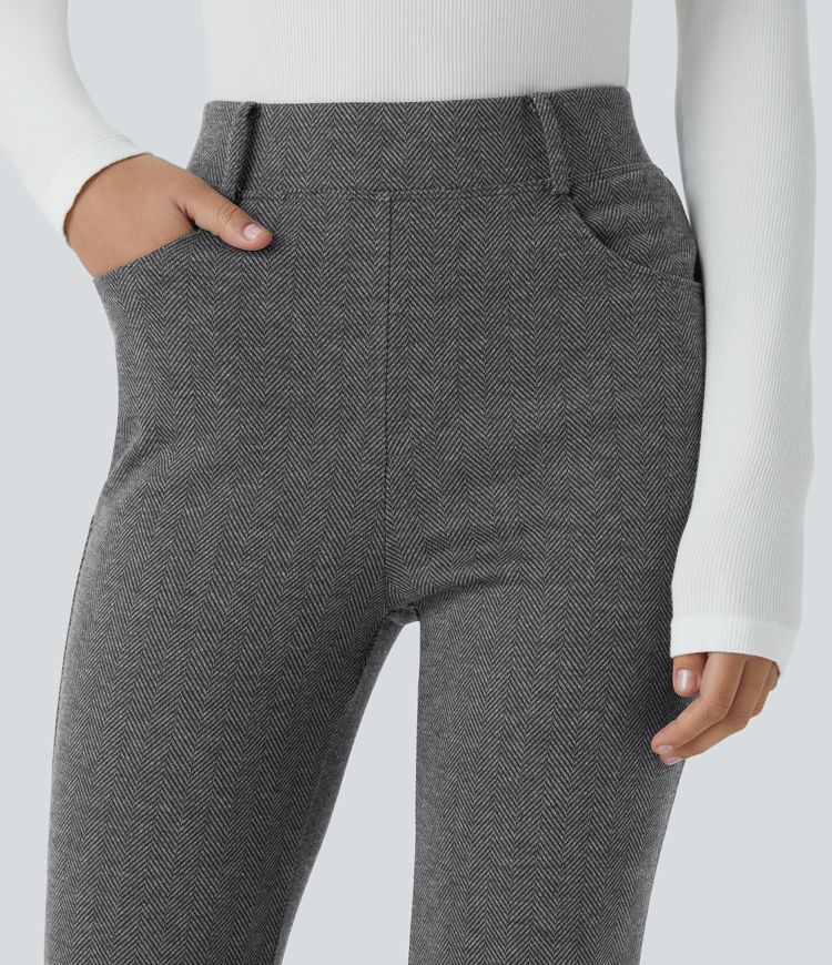 Pantalón oficina tiro alto espiga bolsillo lateral ligeramente acampanado