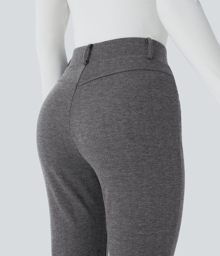 Pantalón oficina tiro alto espiga bolsillo lateral ligeramente acampanado