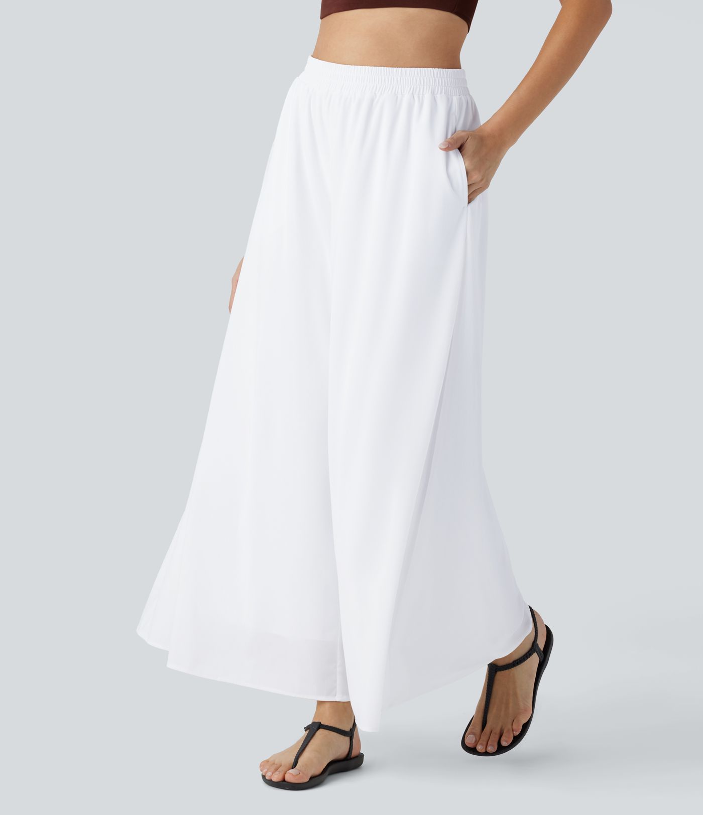 High Waisted Pocket Mesh Overlay Women Wide Leg Baggy Casual Pants