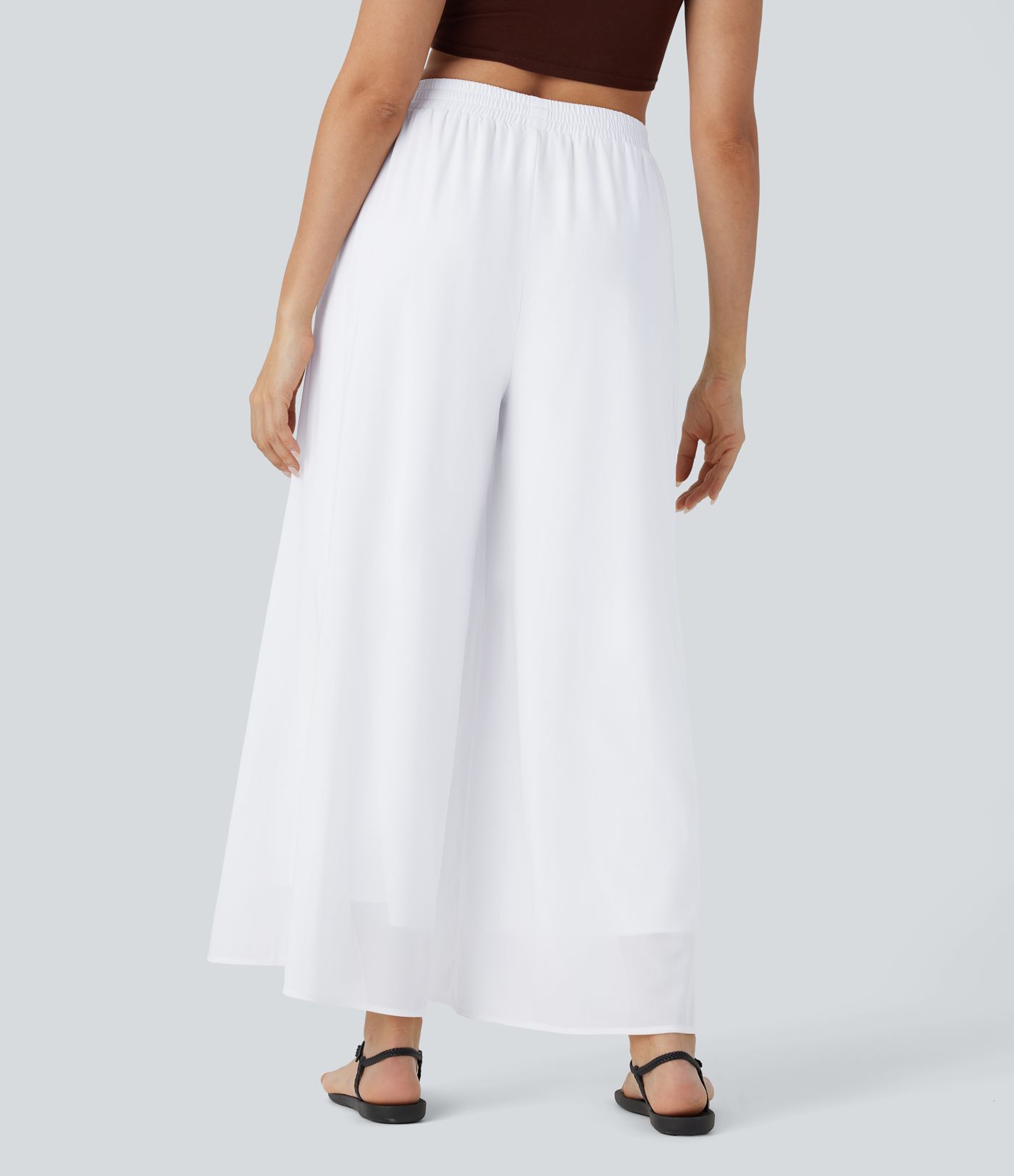 High Waisted Pocket Mesh Overlay Women Wide Leg Baggy Casual Pants