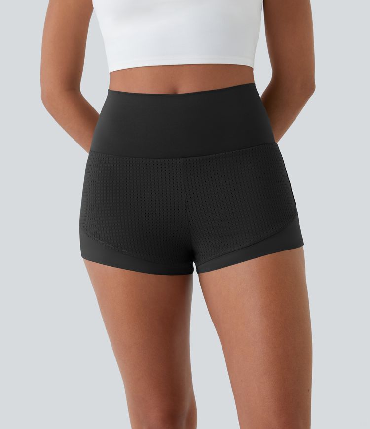 Pantalones cortos de tiro alto 2 en 1 con bolsillo trasero