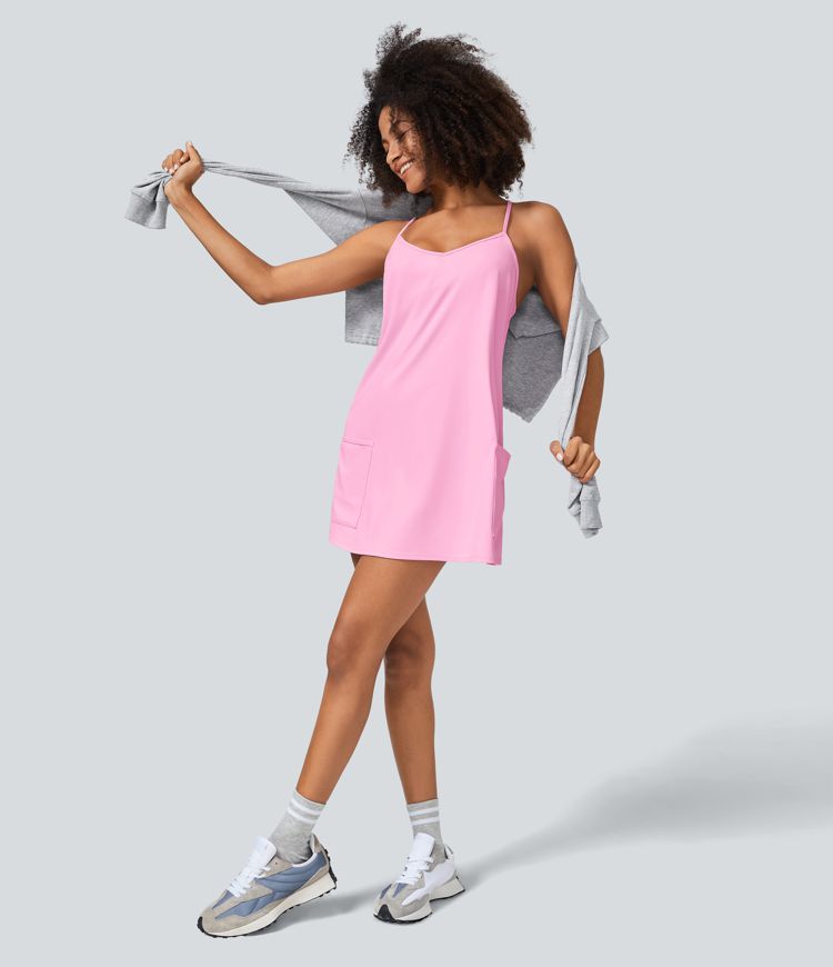 Racerback Built-in Bra Side Pockets 2-Piece Mini Slip Active Dress