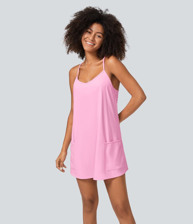 Racerback Built-in Bra Side Pockets 2-Piece Mini Slip Active Dress