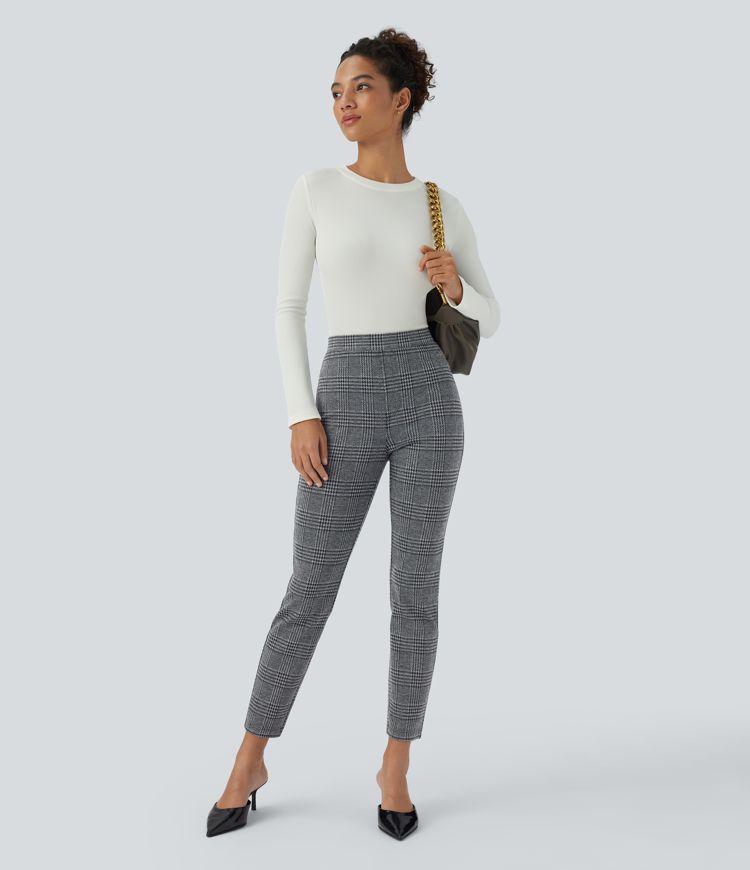 Halara Flex™ Pantalon tailleur skinny taille haute à motif pied-de-poule avec poches arrière