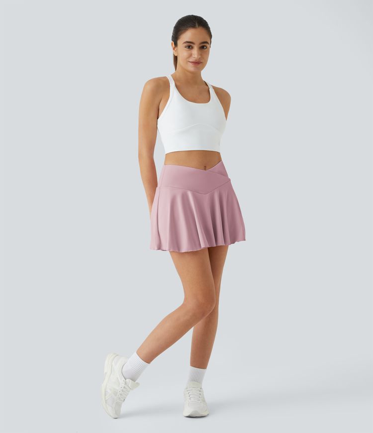 SoftlyZero™ Airy Comfy High Waisted Crossover 2-in-1 Pocket Flare Cool Touch Tennis Women Pleated Mini Skirt-UPF50+