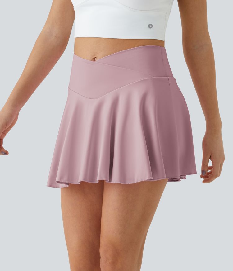 SoftlyZero™ Airy Comfy High Waisted Crossover 2-in-1 Pocket Flare Cool Touch Tennis Women Pleated Mini Skirt-UPF50+