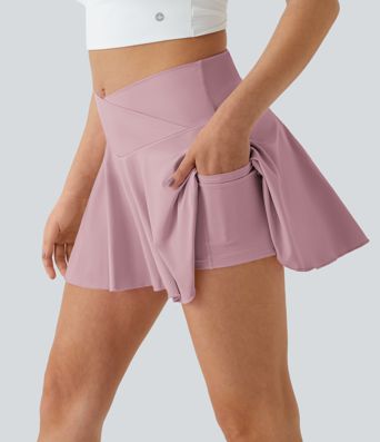 SoftlyZero™ Airy Comfy High Waisted Crossover 2-in-1 Pocket Flare Cool Touch Tennis Women Pleated Mini Skirt-UPF50+