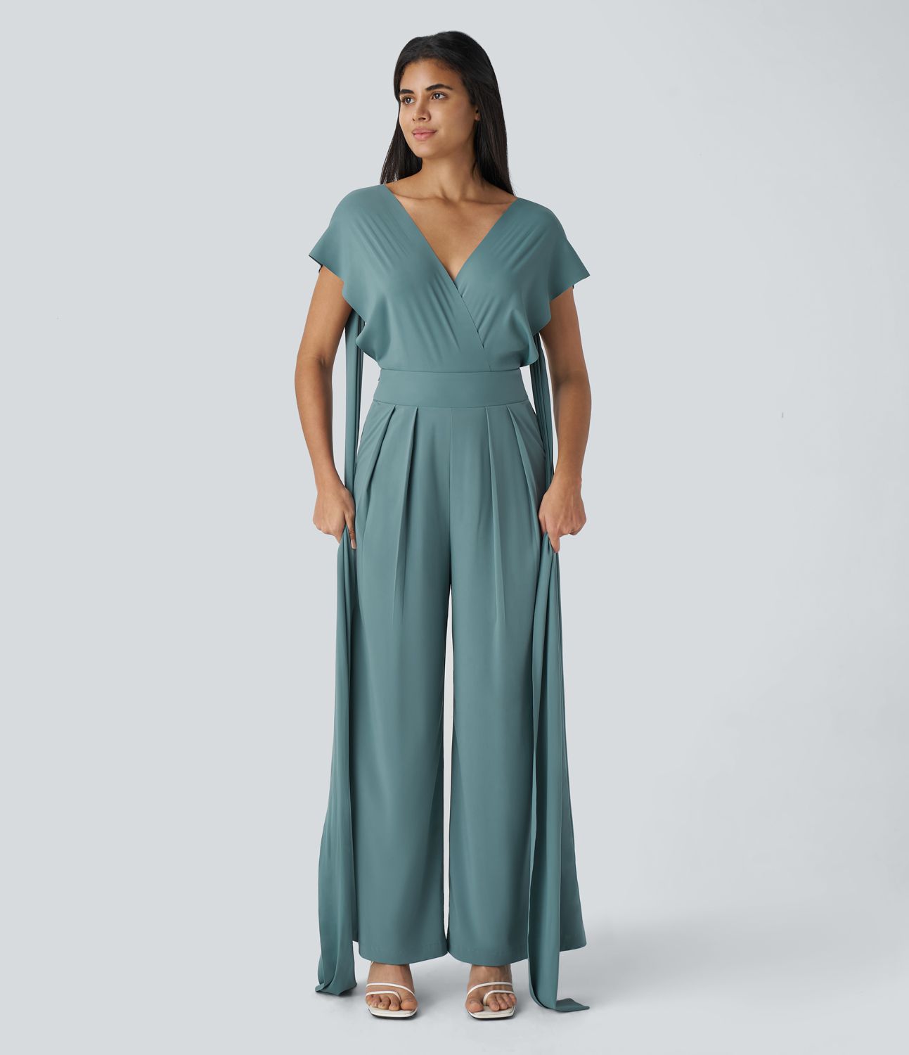 Breezeful™ Backless Crisscross Tie-Back with Hidden Zipper Side Pockets Quick Dry Resort Jumpsuit