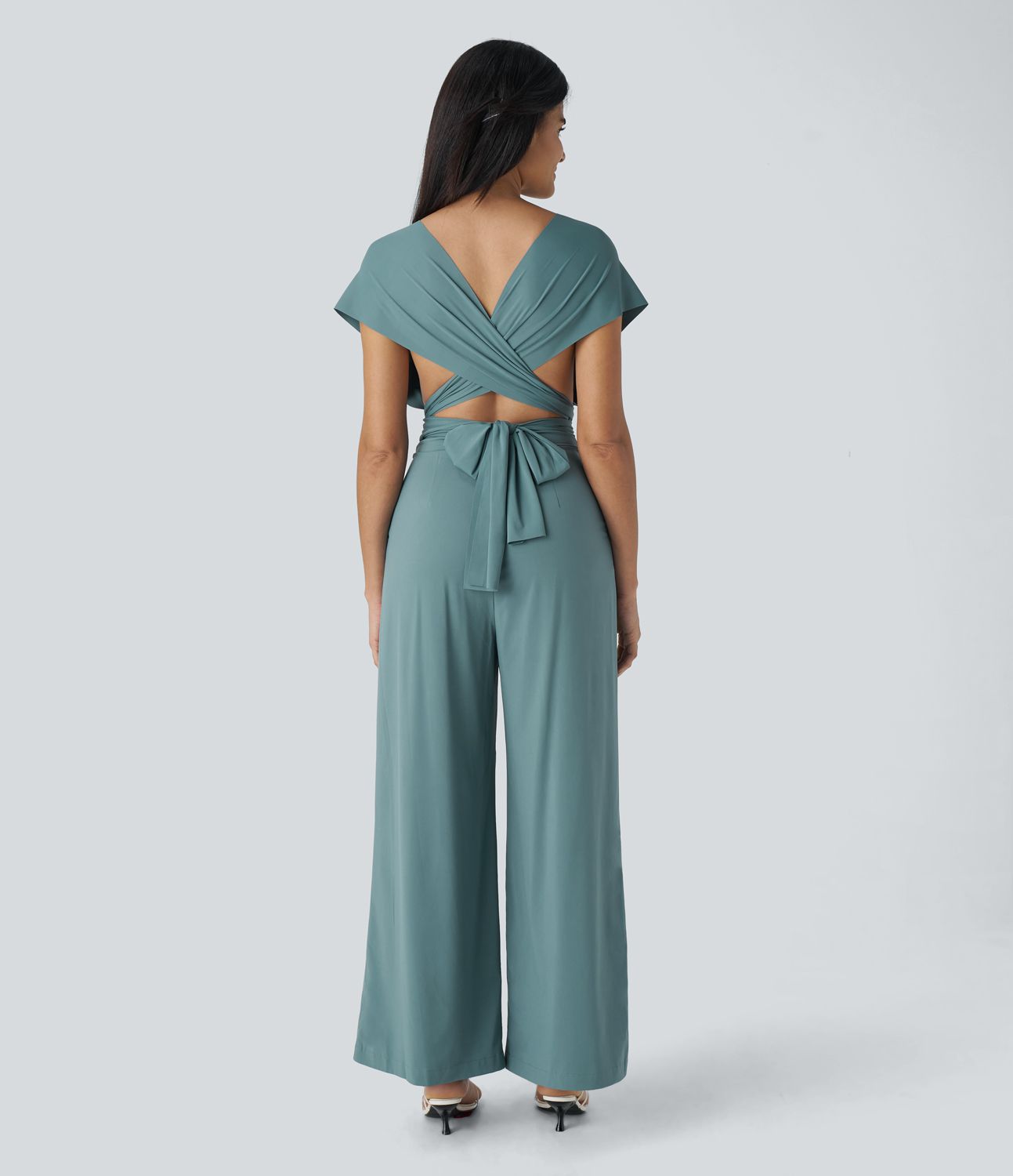 Breezeful™ Backless Crisscross Tie-Back with Hidden Zipper Side Pockets Quick Dry Resort Jumpsuit