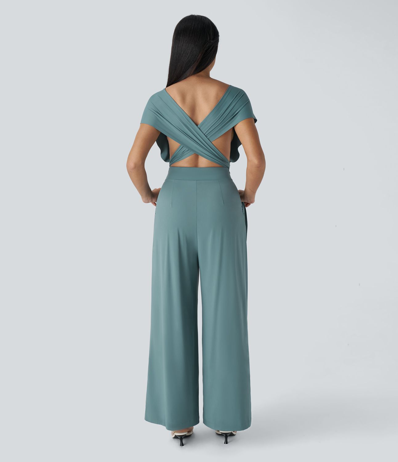 Breezeful™ Backless Crisscross Tie-Back with Hidden Zipper Side Pockets Quick Dry Resort Jumpsuit