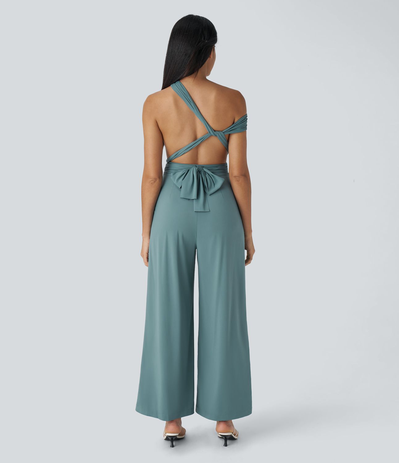 Breezeful™ Backless Crisscross Tie-Back with Hidden Zipper Side Pockets Quick Dry Resort Jumpsuit