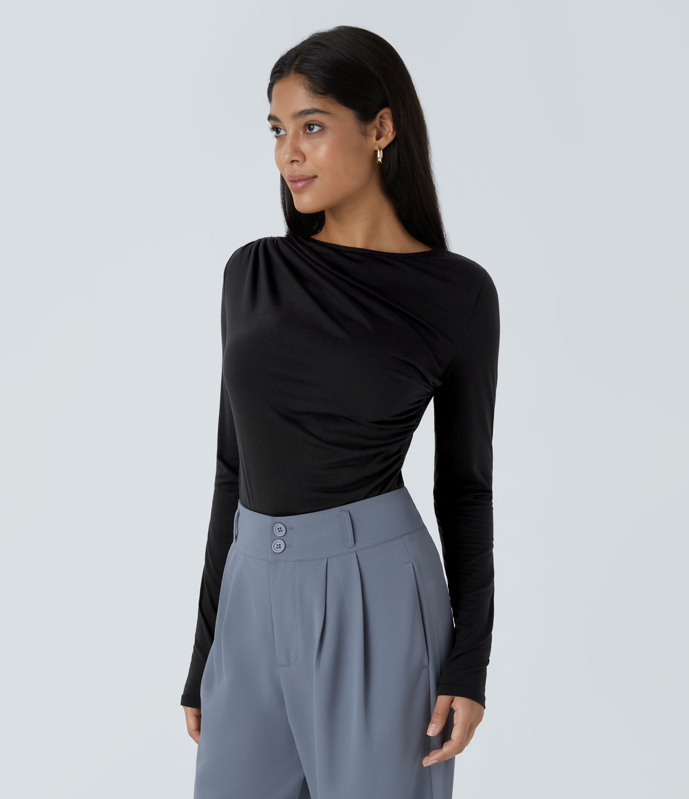 Long Sleeve Asymmetric Wrinkle Work Top