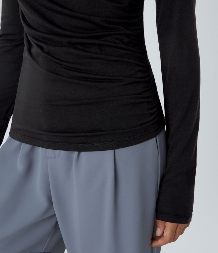 Long Sleeve Asymmetric Ruched Work Top