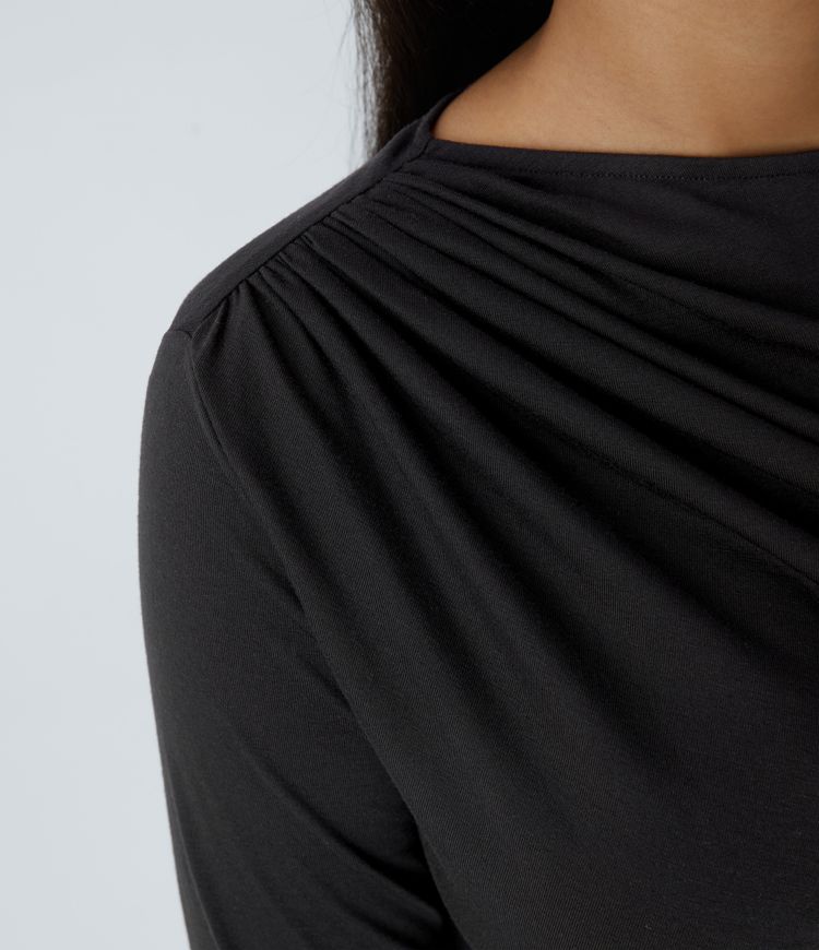 Long Sleeve Asymmetric Ruched Work Top