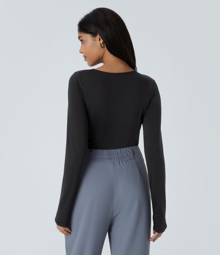 Long Sleeve Asymmetric Ruched Work Top