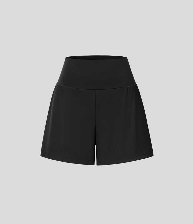 Super High Waisted Back Pocket & Side Hidden Pocket 2-in-1 Yoga Shorts 5''-Longer Length