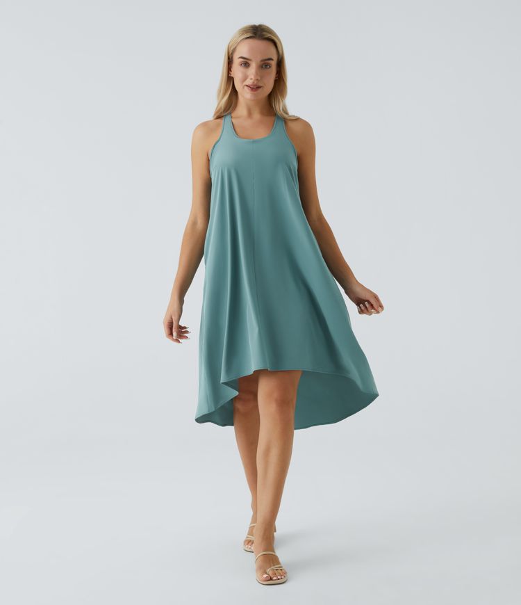 Breezeful™ Backless Racerback Side Pocket High Low Flowy Midi Quick Dry Casual Dress A-C Cups
