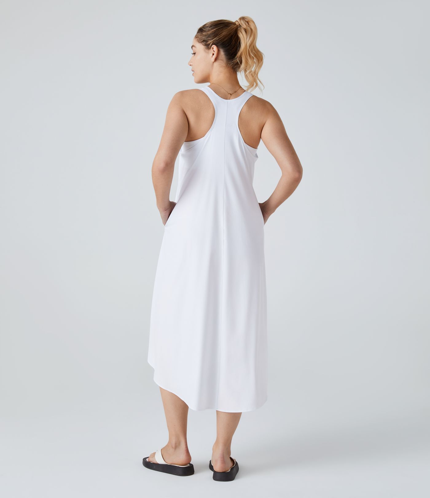 Breezeful™ Backless Racerback Side Pocket High Low Flowy Midi Quick Dry Casual Dress A-C Cups