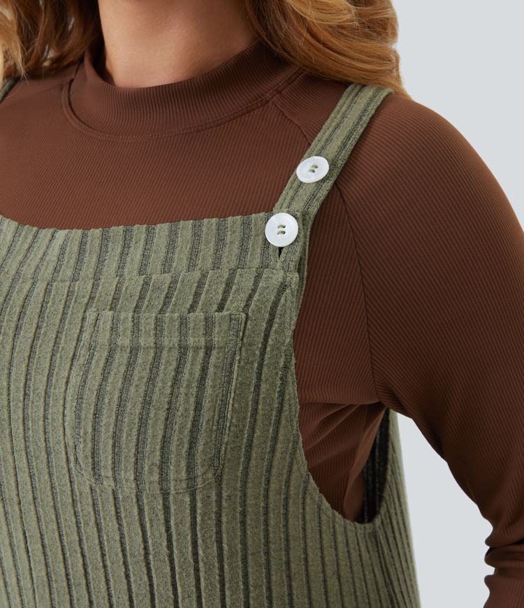 Ribbed Knit Casual Plus Size Dungarees with Pockets