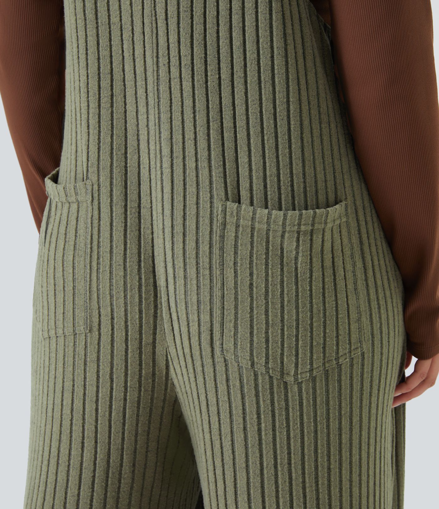 Ribbed Knit Casual Plus Size Overalls with Pockets