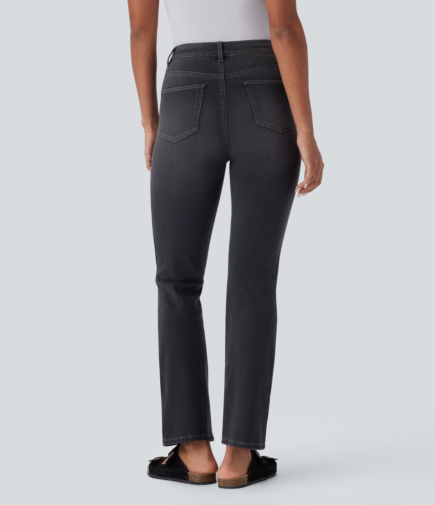 Halara Flex™ High Waisted Pockets Washed Denim Women Straight Leg Casual BootcutJeans