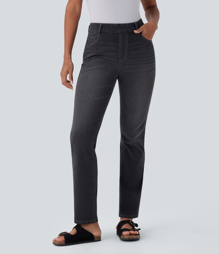 Halara Flex™ High Waisted Pockets Washed Denim Women Straight Leg Casual BootcutJeans
